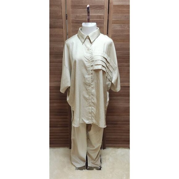 Sandy Sandy Gold Designer Plus Size 24 Pant Suit Vacation Sunny Beach Summer Set - Picture 1 of 7